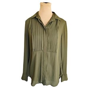 J. Crew Green Pleated Long Sleeve Blouse Sz 4